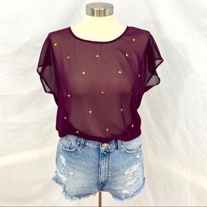 Purple / Plum Sheer Top with Gold Studs